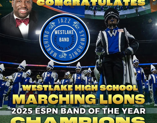 Bravo to the Westlake High School Marching Lions for being named the 2025 ESPN Band of the Year. This monumental title illustrates the dedication and talent that embodies the spirit of not just Westlake, but South Fulton and Georgia. Continue to inspire with every beat! Media Credit: Marvin Arrington Jr